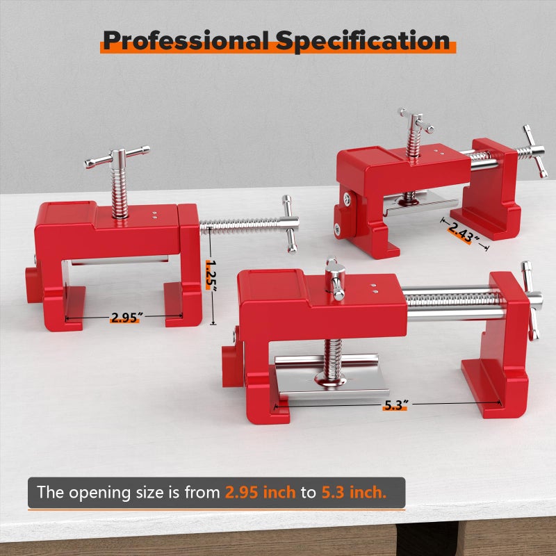 Sebupar Cabinet Clamps, Cabinet Installation Cabinetry Clamps Face Frame Clamps Tools with Two Side Screws and Alignment Plate, 2 Pack, Red - Image 2